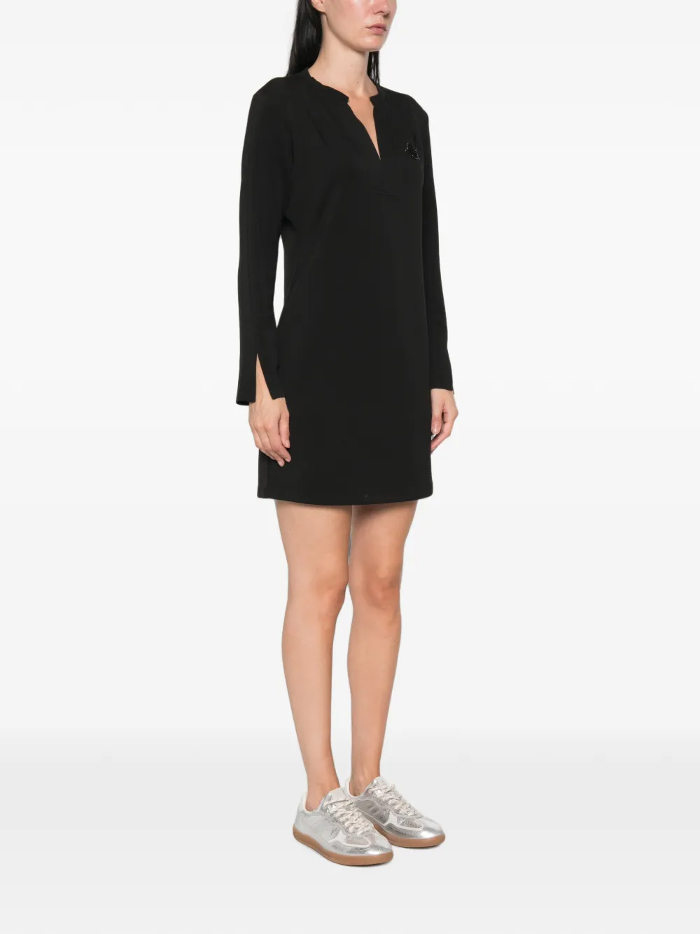 LIU JO Mini-jurk met split en kralen en logo Zwart