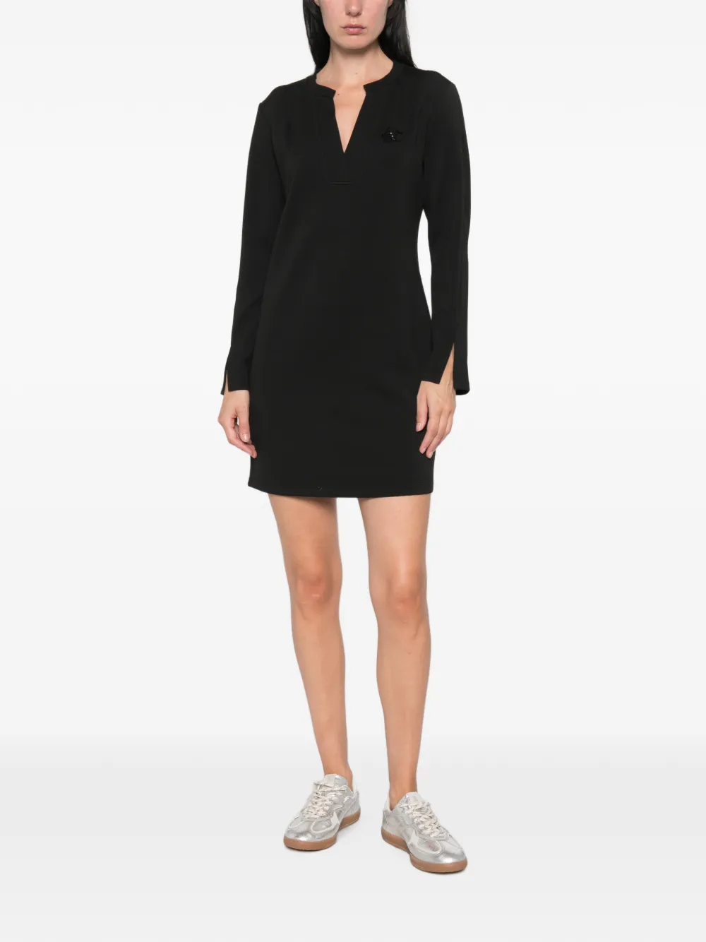 LIU JO Mini-jurk met split en kralen en logo Zwart