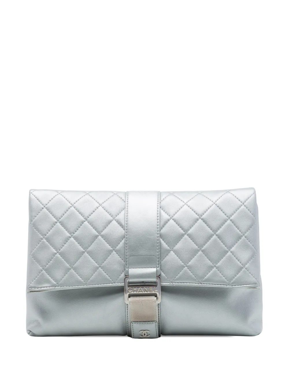 CHANEL Pre-Owned 2017-2018 Quilted Lambskin Grip clutch bag - Argento