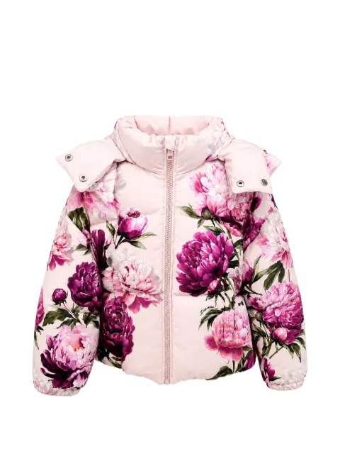 Dolce & Gabbana Kids peony-print nylon puffer jacket