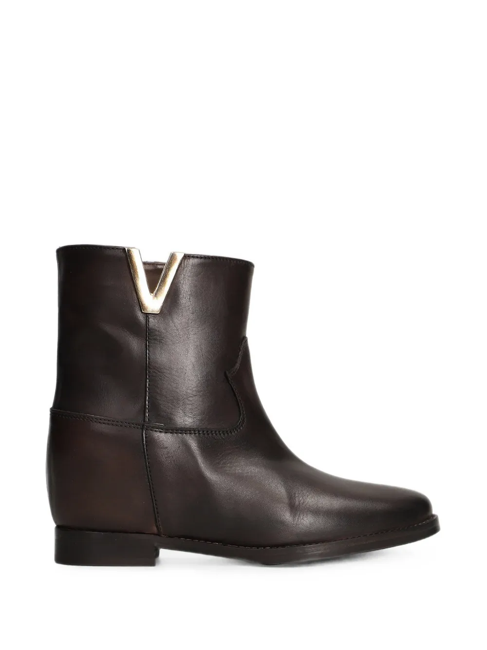 Julie Dee V-plaque Leather Boots In Brown