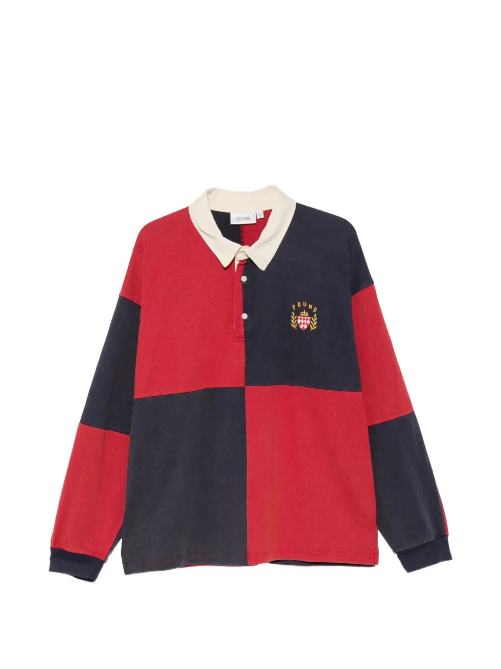 FOUND Crestfield Rugby patchwork long-sleeve polo shirt - Rosso