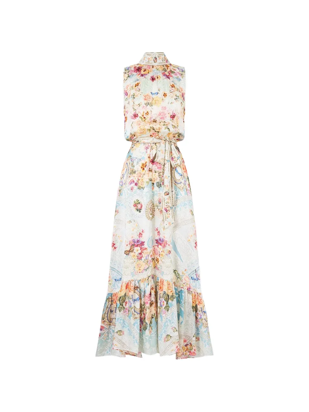 Camilla Floral-print Silk Dress In Neutrals