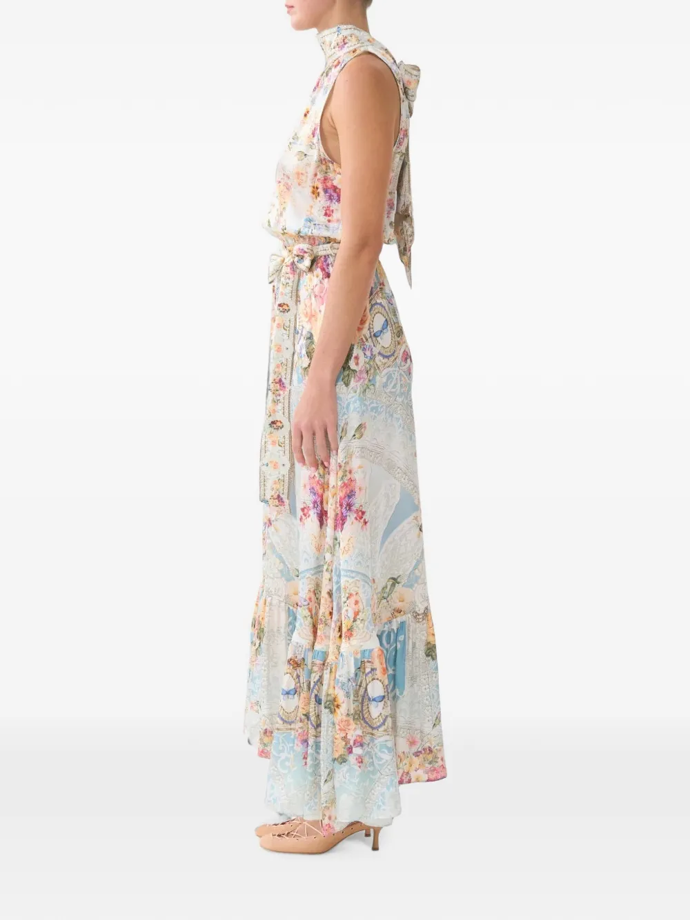 Camilla Zijden maxi-jurk met bloemenprint Beige