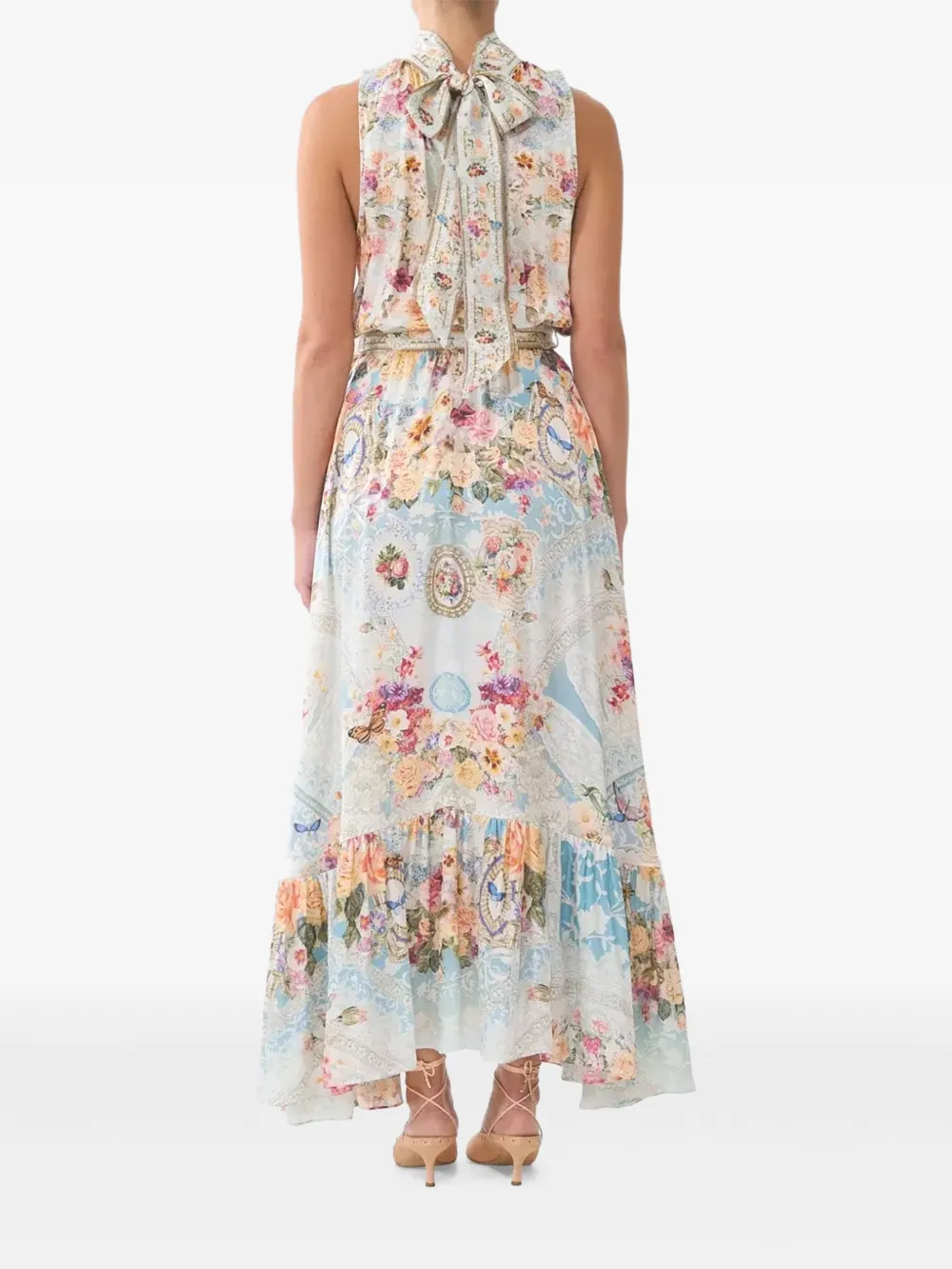 Camilla Zijden maxi-jurk met bloemenprint Beige