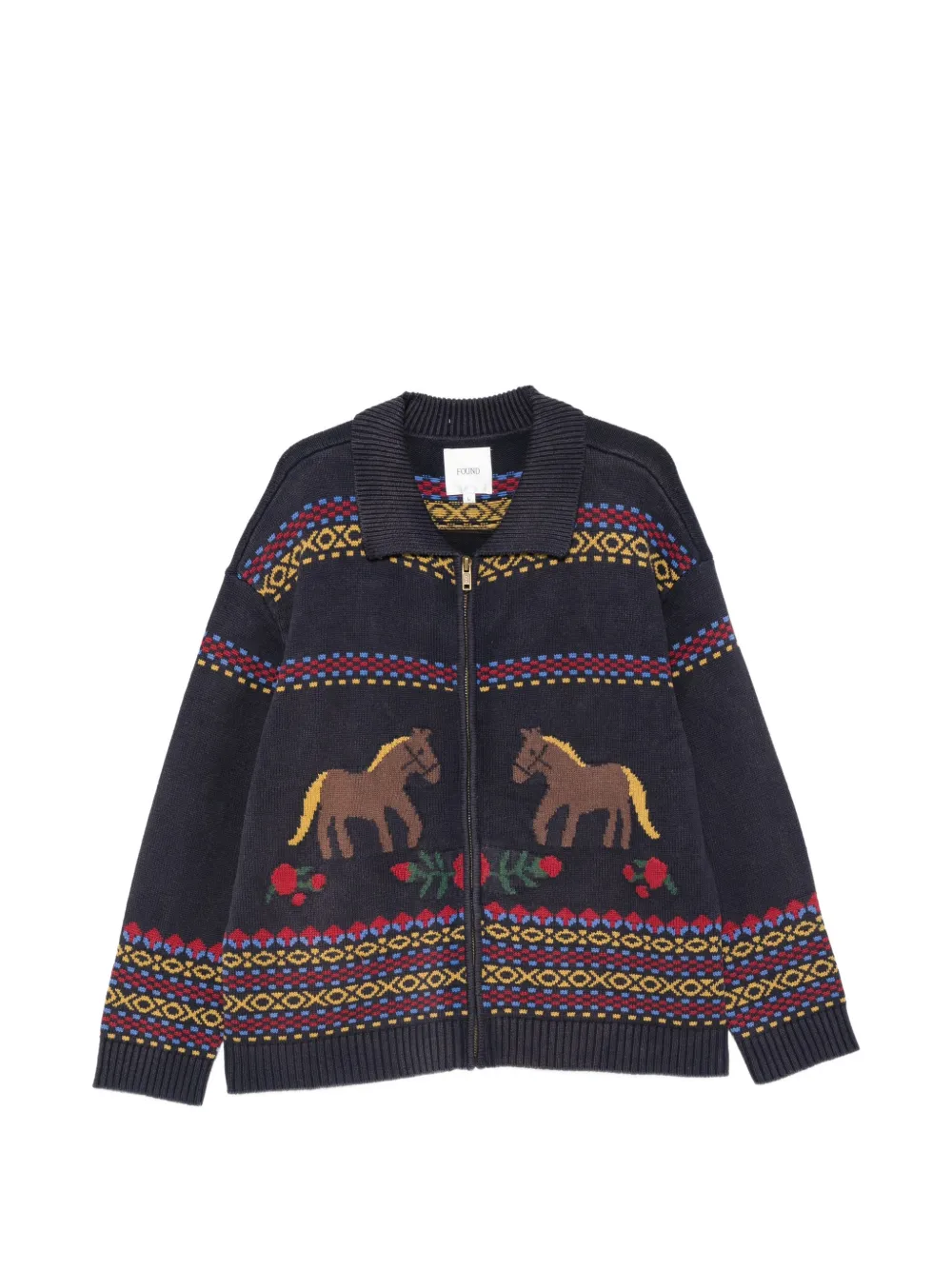 FOUND Isles horse-intarsia zip-up cardigan - Blu