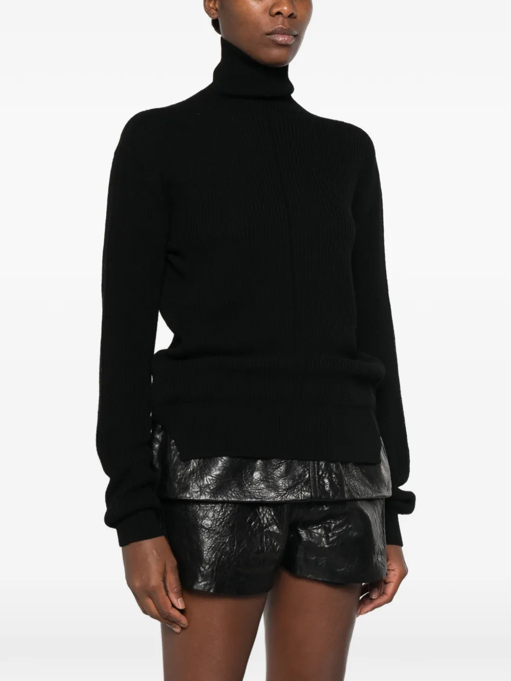 Rick Owens Fisherman ribbed-knit roll-neck sweater Zwart