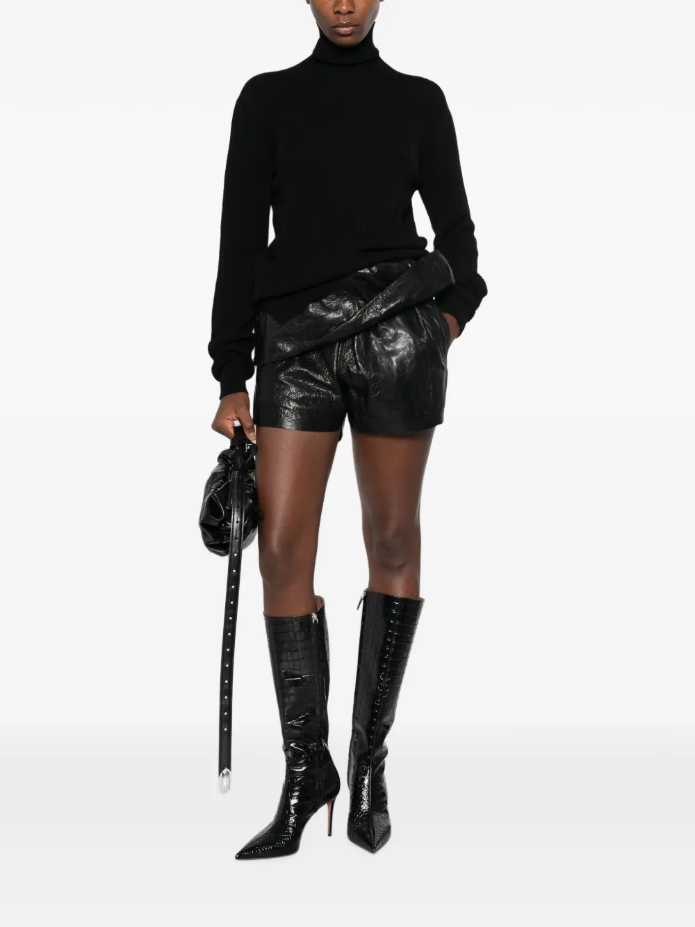 Rick Owens Fisherman ribbed-knit roll-neck sweater Zwart