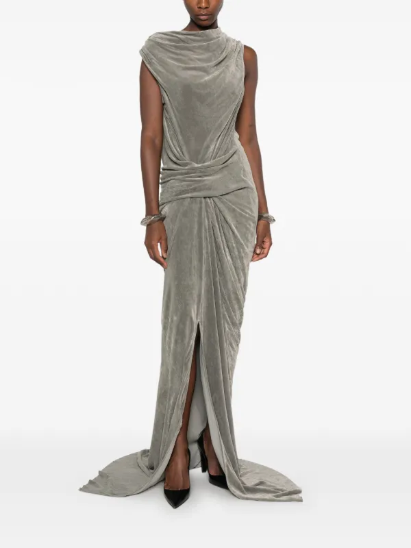 Rick Owens Draped Velvet Maxi Dress | Grey