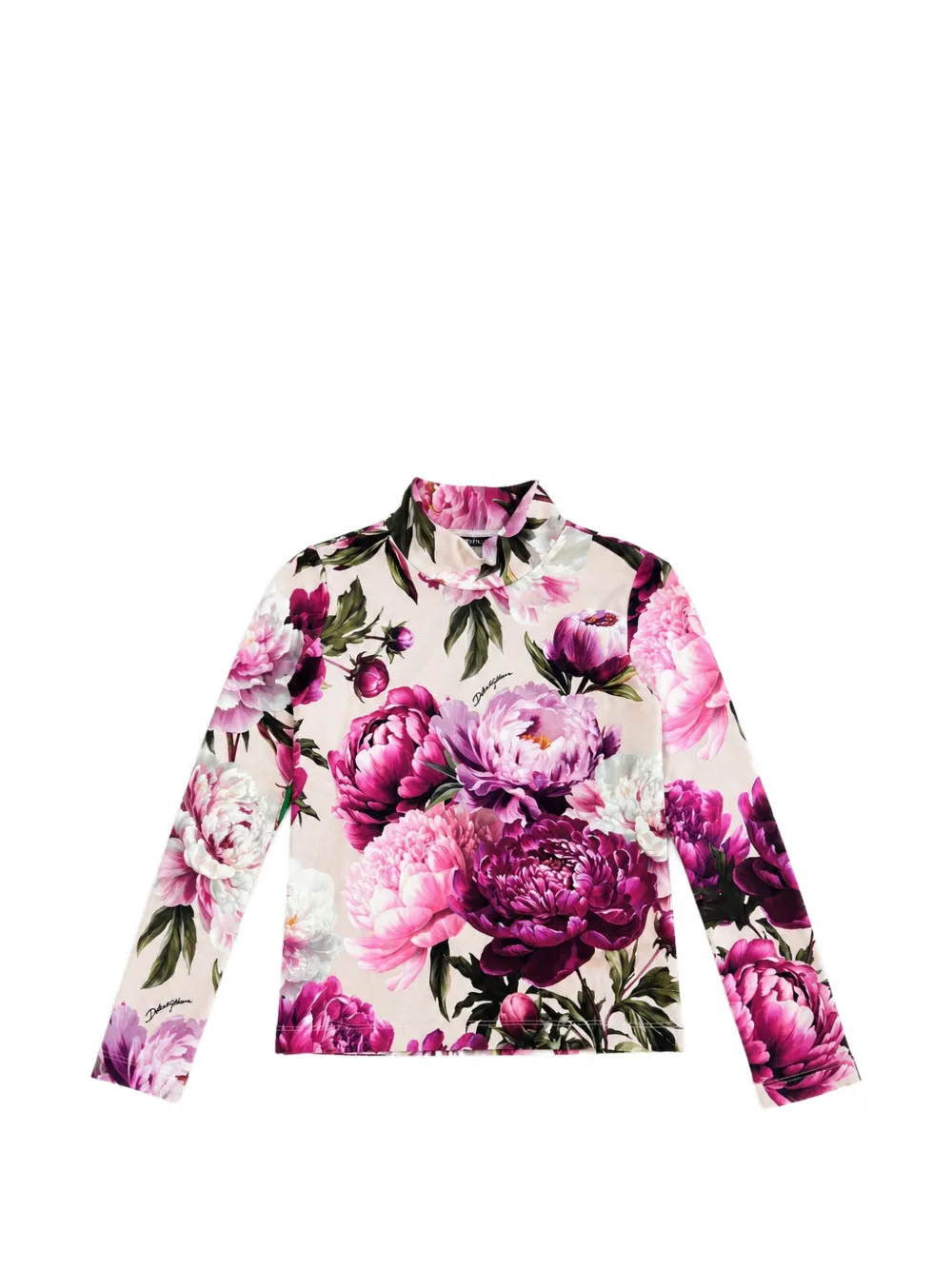 Dolce & Gabbana Kids peony-print interlock mock-neck top - Toni neutri