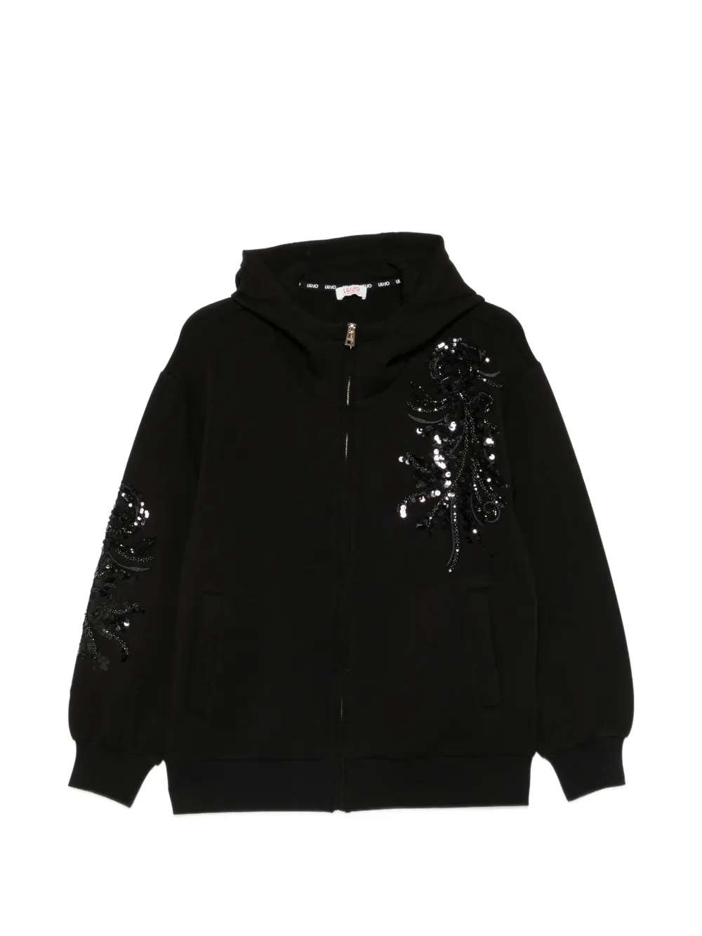 LIU JO Felpa con paillettes, zip e cappuccio - Nero