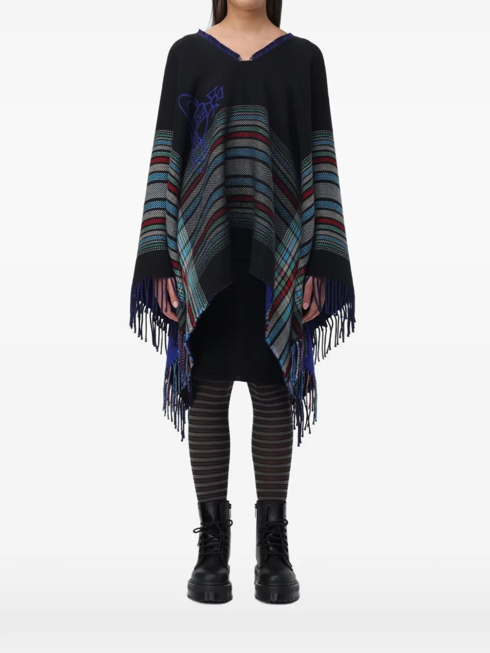Vivienne Westwood Gestreepte poncho met Orb-logo Zwart