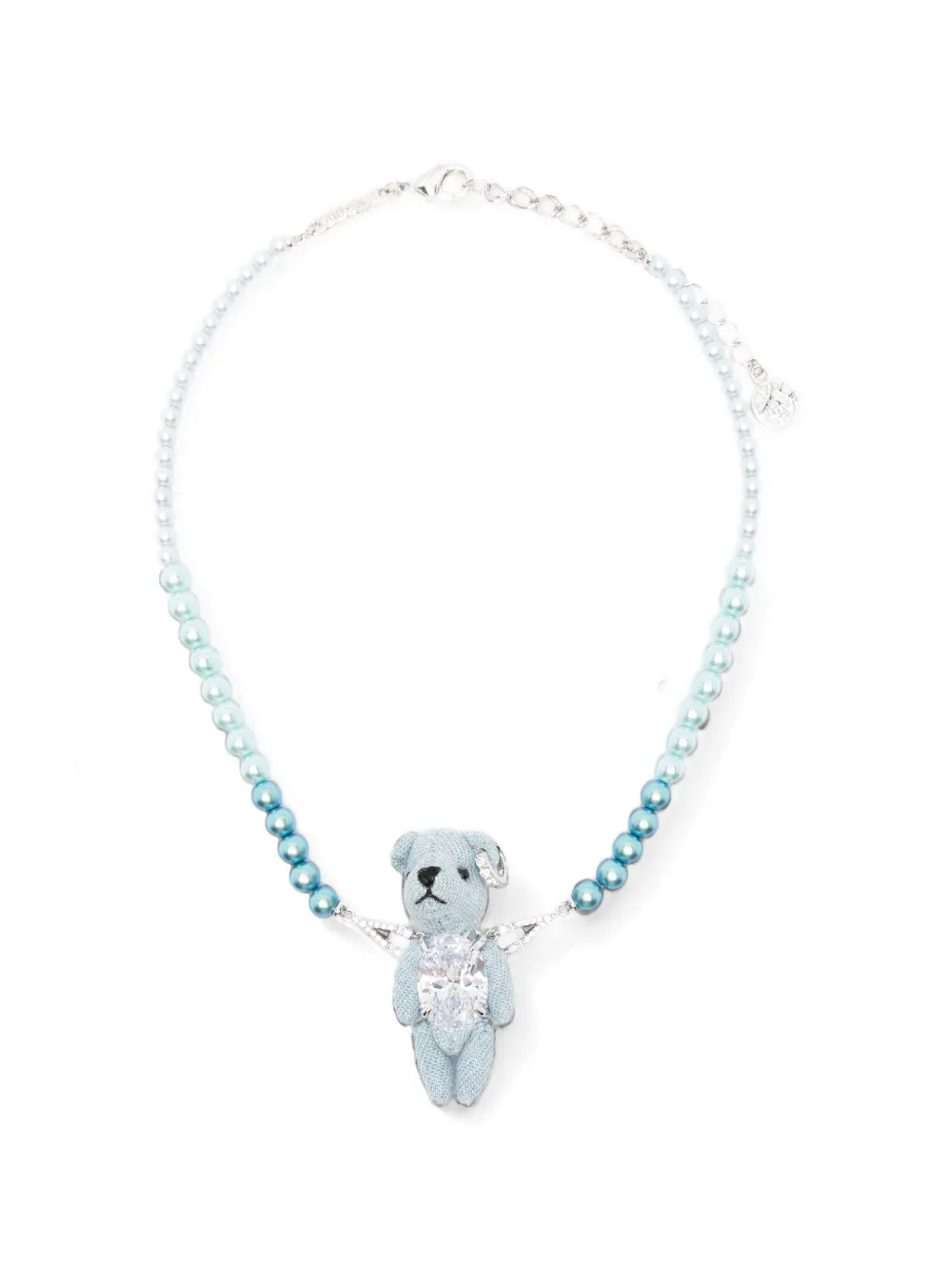 YVMIN bear-pendant beaded necklace - Argento