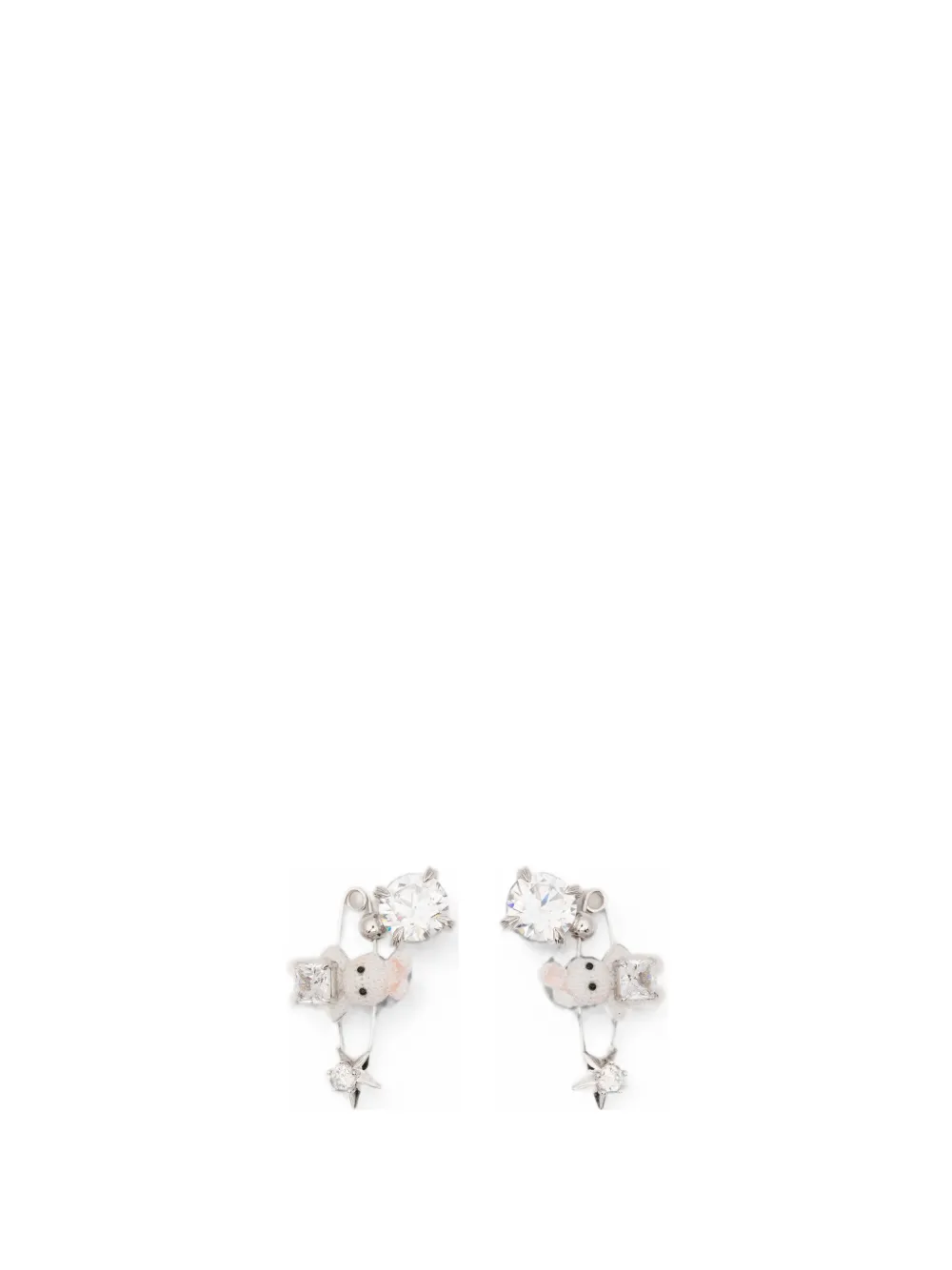 YVMIN Woven Mini Rabbit safety-pin earrings - Argento
