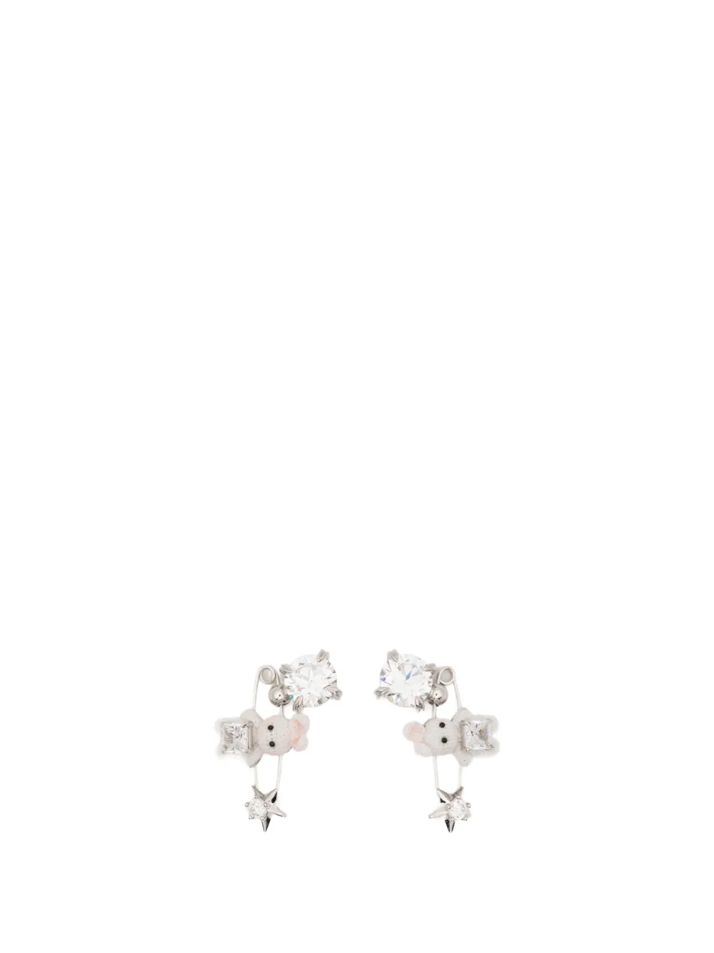 YVMIN Woven Mini Rabbit safety-pin earrings - Argento