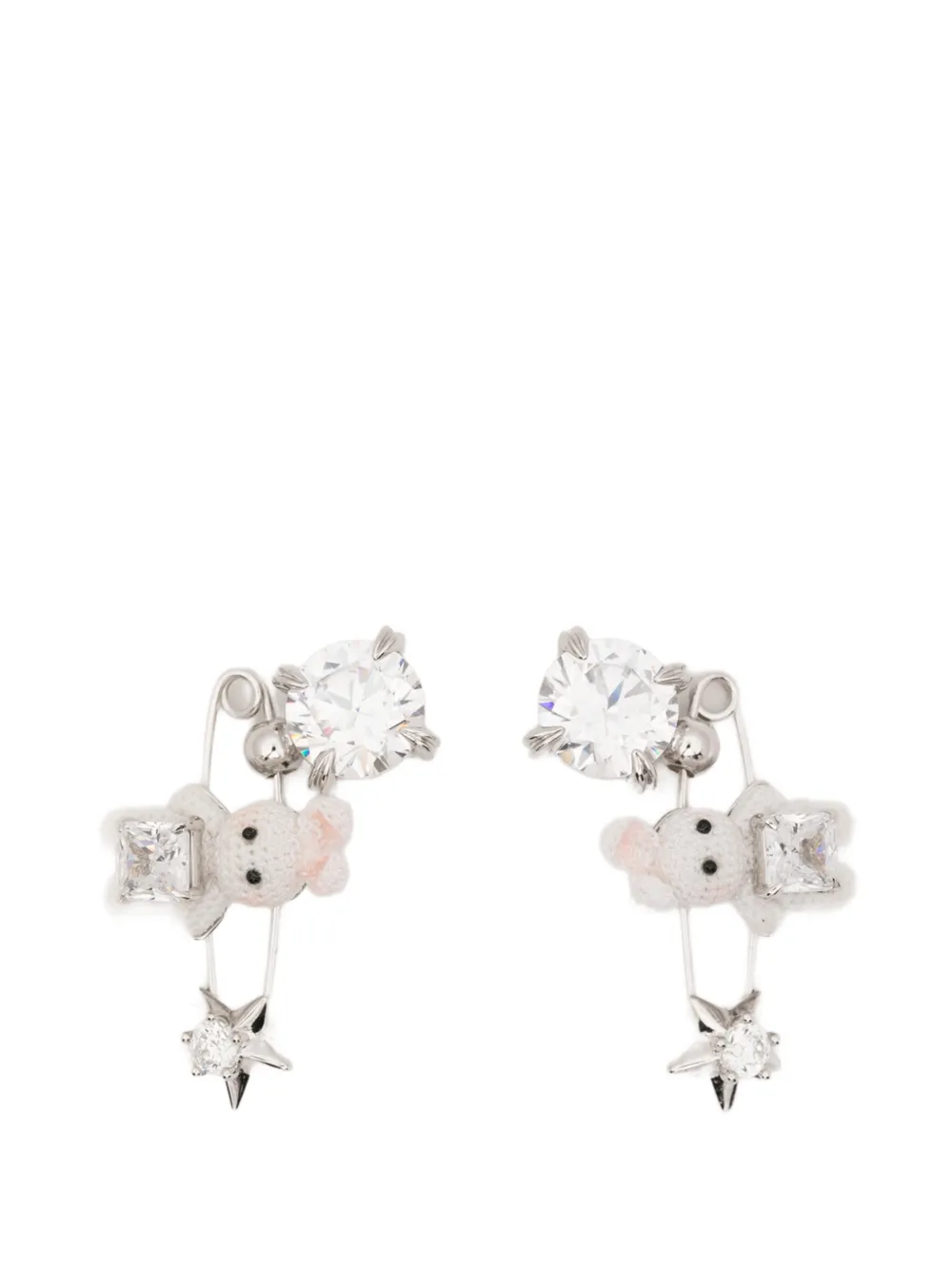 YVMIN Woven Mini Rabbit safety-pin earrings