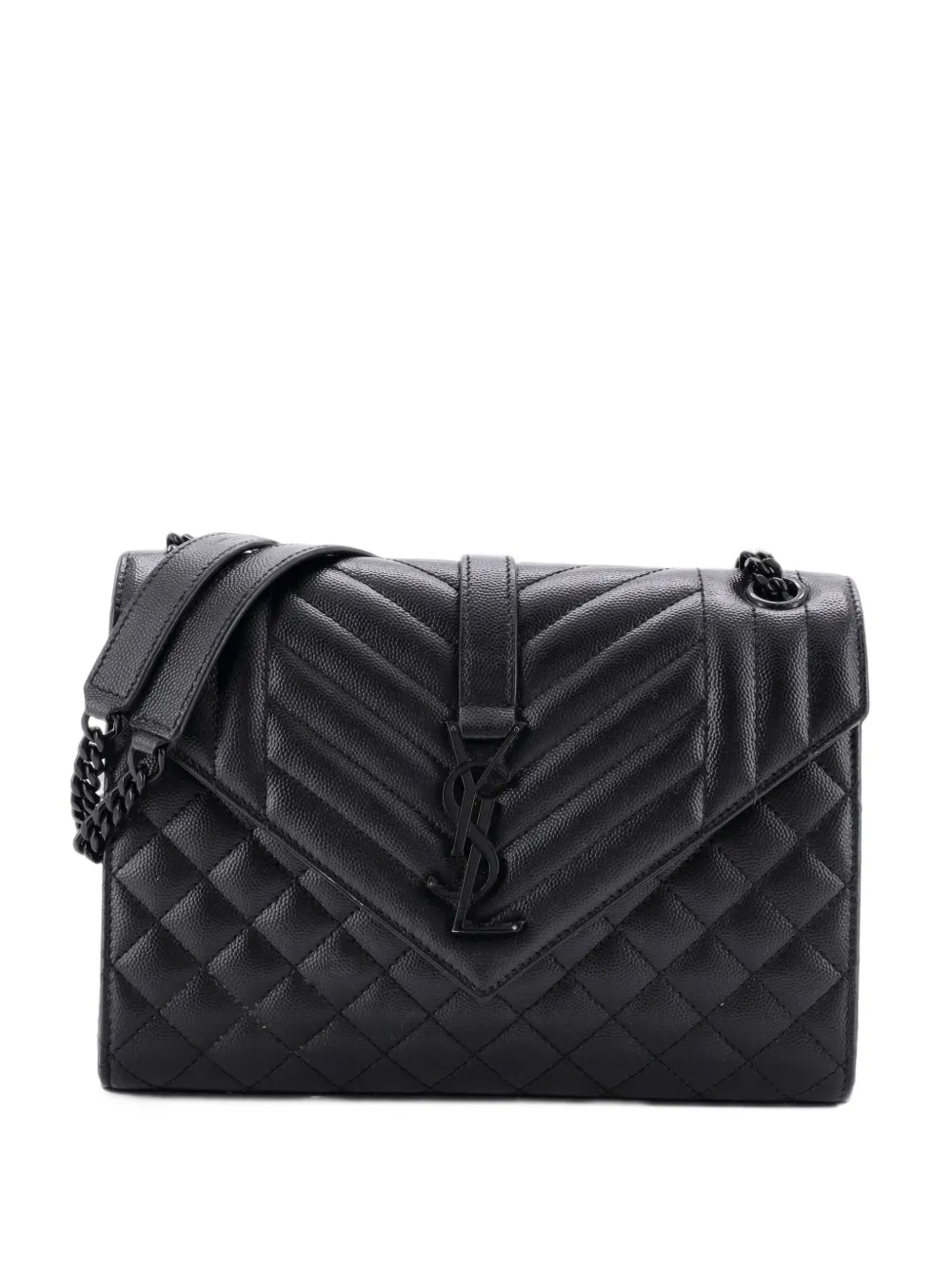 Saint Laurent Pre-Owned Mittelgroße Classic Monogram Envelope Satchel Mixed Matelasse Schultertasche - Schwarz