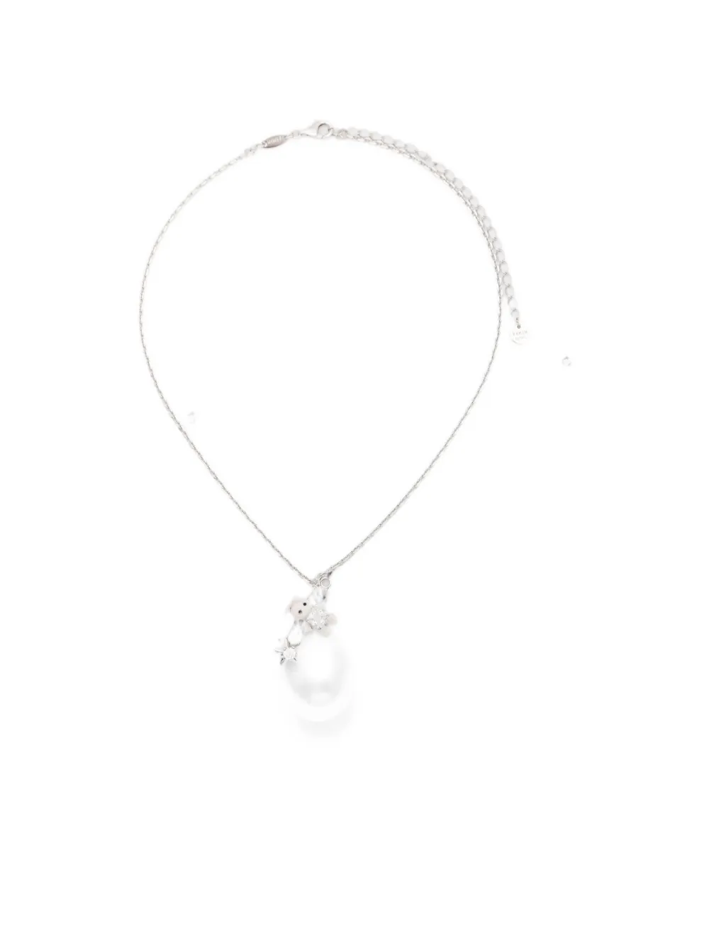 YVMIN safety-pin rabbit-pendant necklace - Argento
