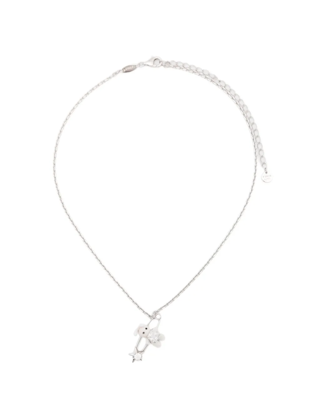 YVMIN safety-pin rabbit-pendant necklace - Argento