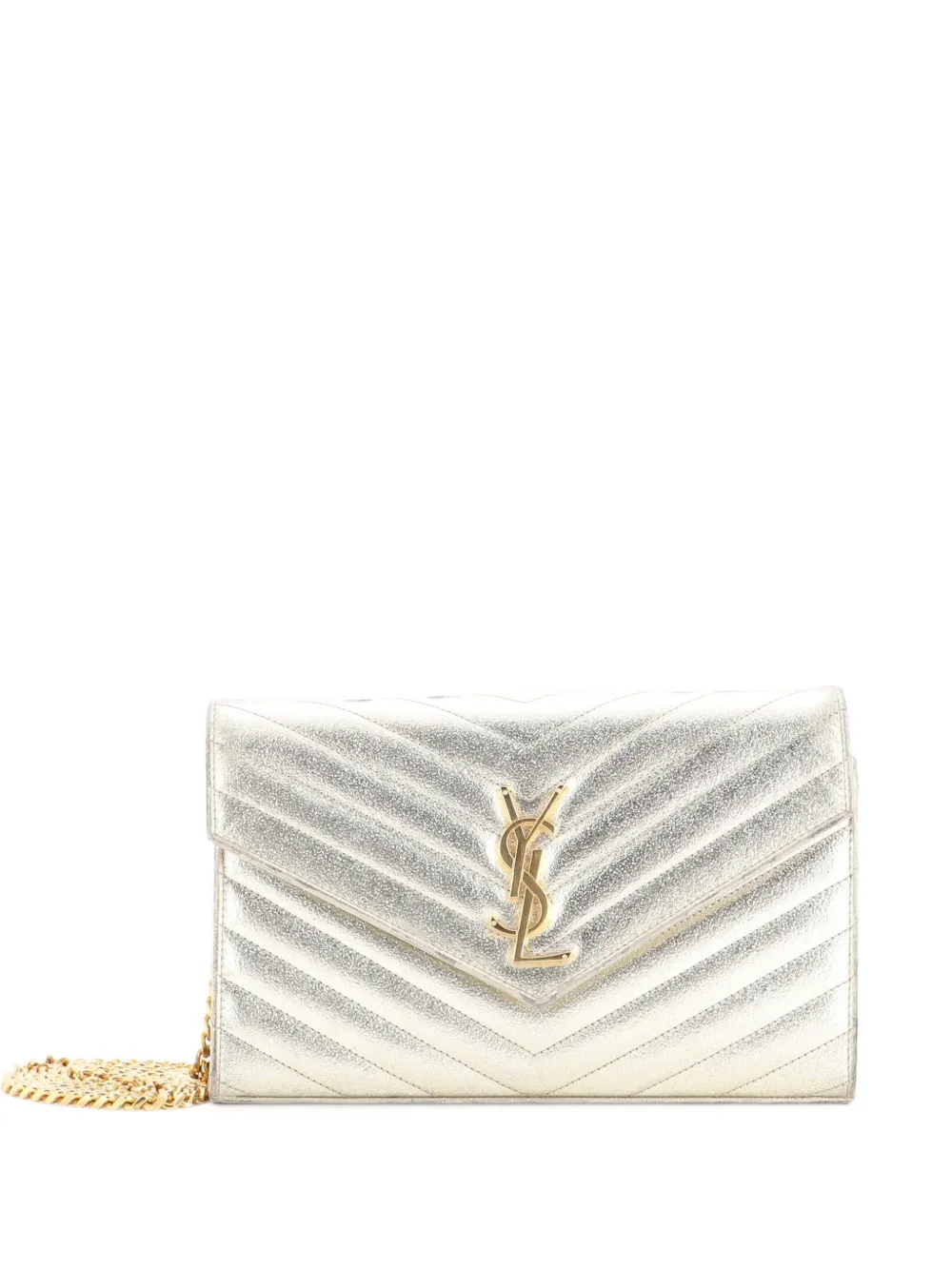 Saint Laurent Pre-Owned Classic Monogram Wallet on Chain Matelasse Chevron Metallic Leather Medium crossbody bag - Silber