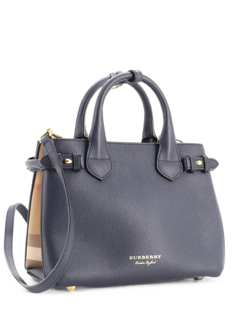Burberry Pre-Owned Banner Leather and House Check Canvas Small tote bag - Blau