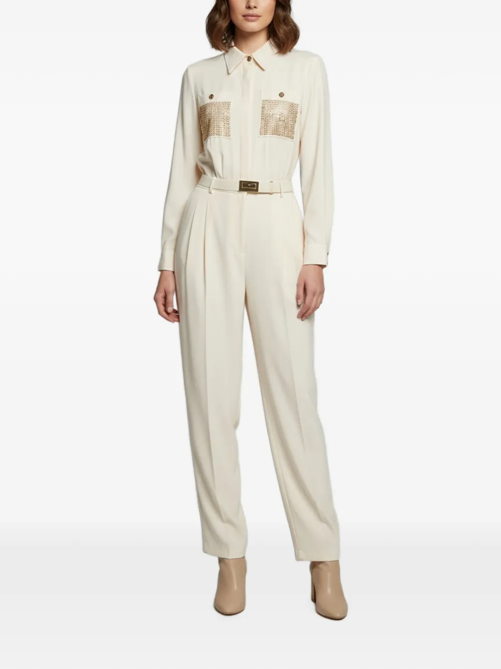 Elisabetta Franchi embellished-pocket crepe jumpsuit - Toni neutri