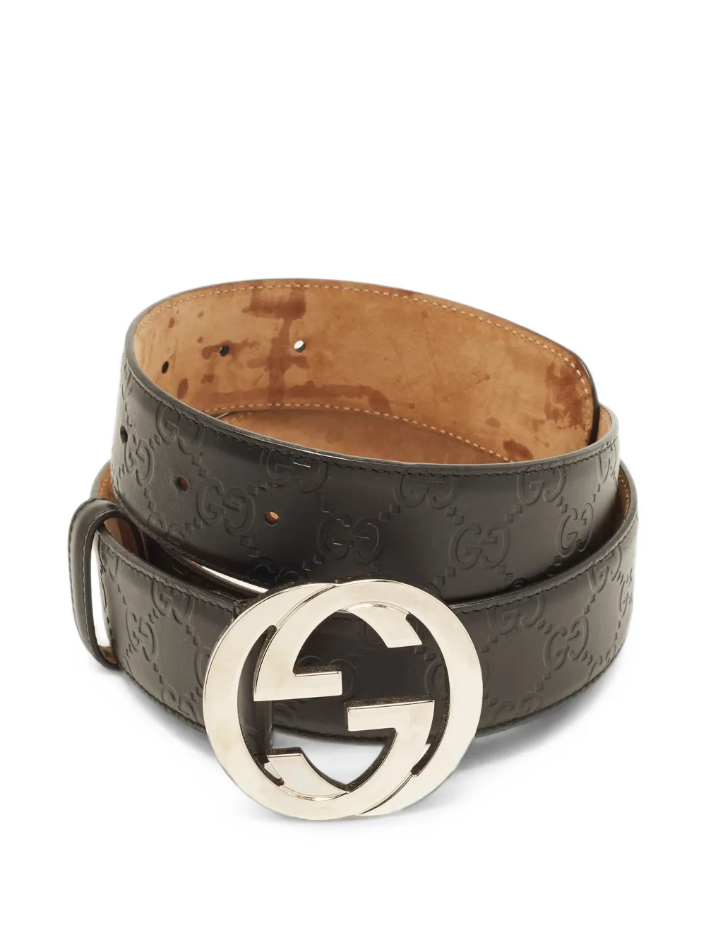 Pre-owned Gucci Interlocking G Ssima Belt In Black