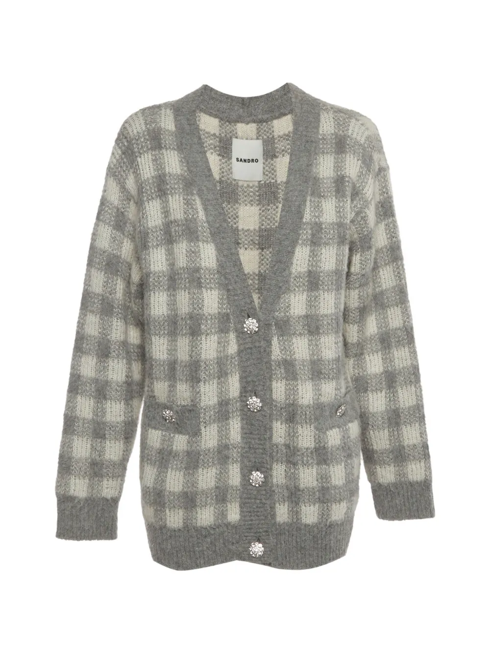 SANDRO check jacquard Ontario cardigan - Grigio