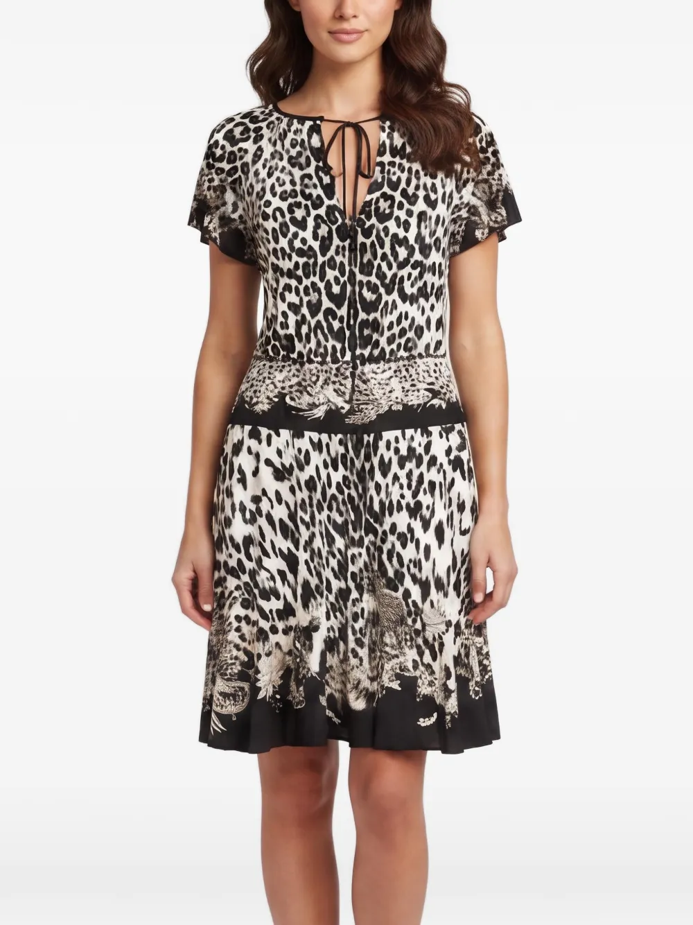 Roberto Cavalli Vintage leopard-print flared mini dress - Bianco
