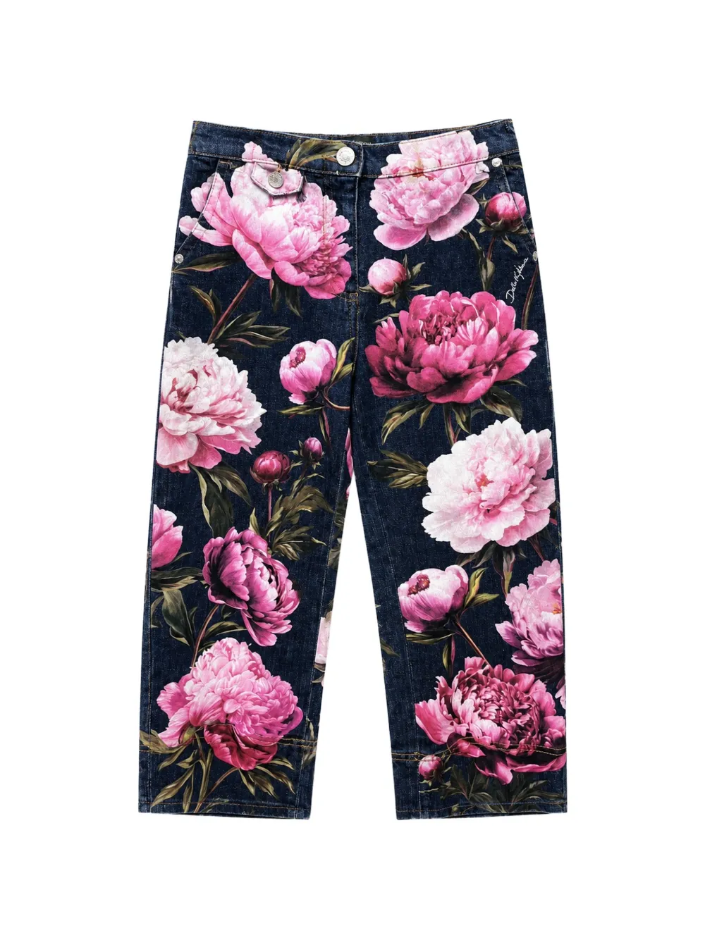 Dolce & Gabbana Kids floral-print straight-leg jeans - Blu