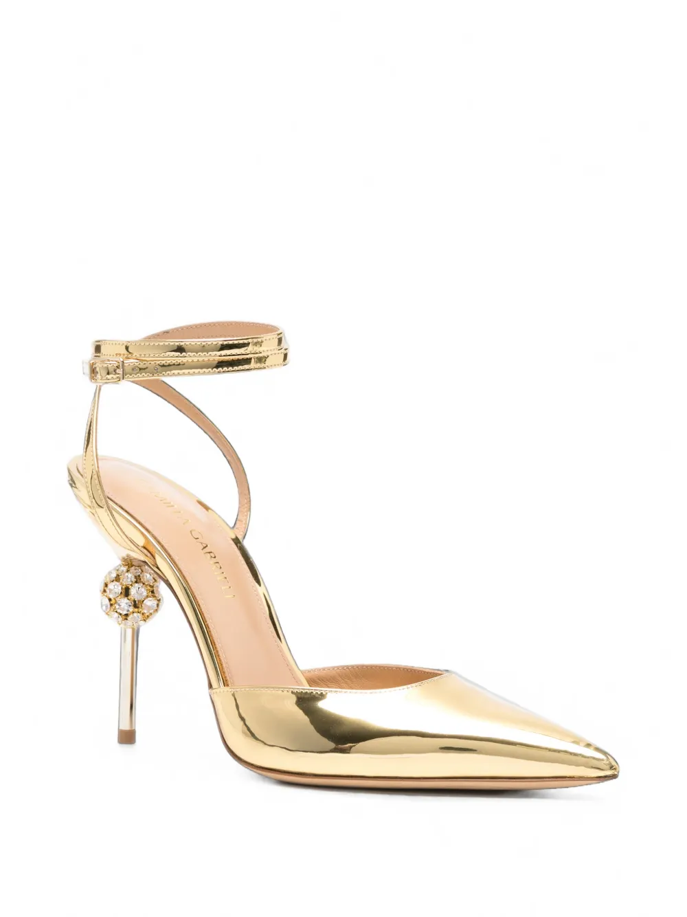 Camilla Gabrieli Vittoria crystal-embellished metallic leather pumps Goud
