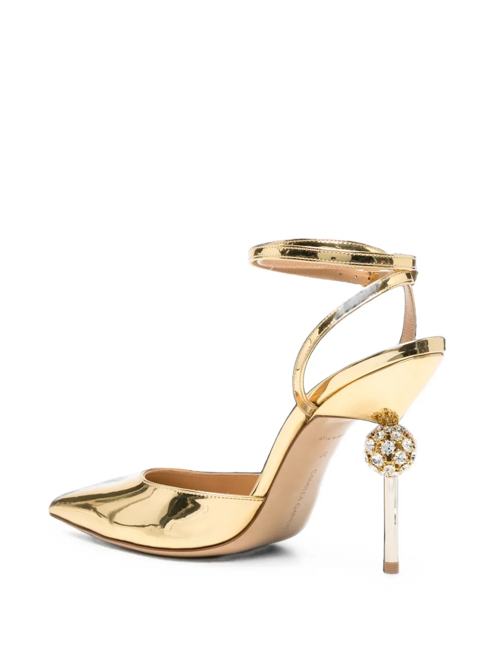Camilla Gabrieli Vittoria crystal-embellished metallic leather pumps Goud