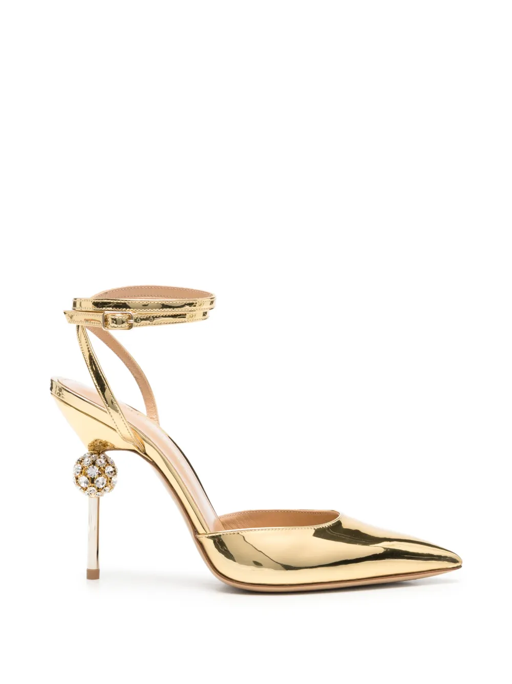 Camilla Gabrieli Vittoria crystal-embellished metallic leather pumps
