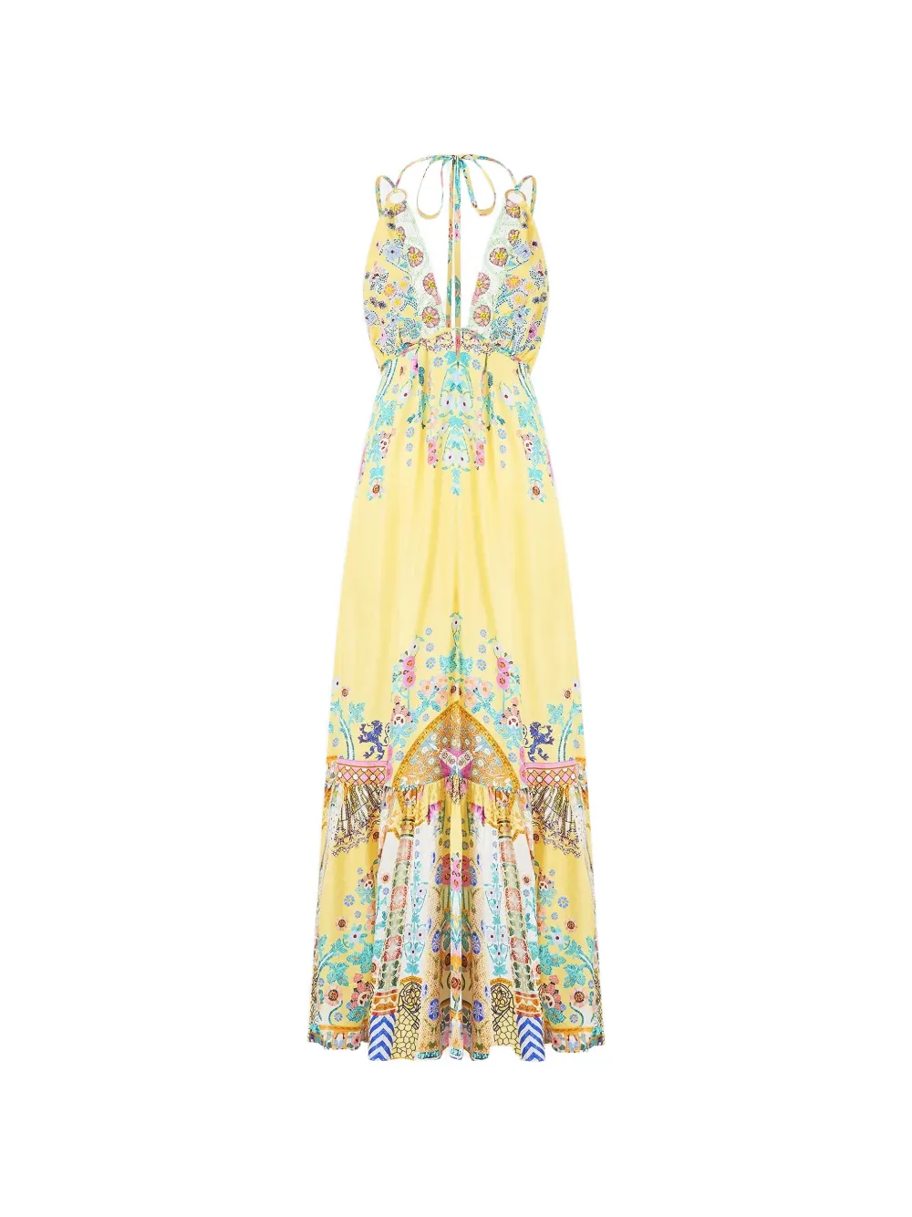 Camilla Tiered Maxi Dress With Hardware In Yellow