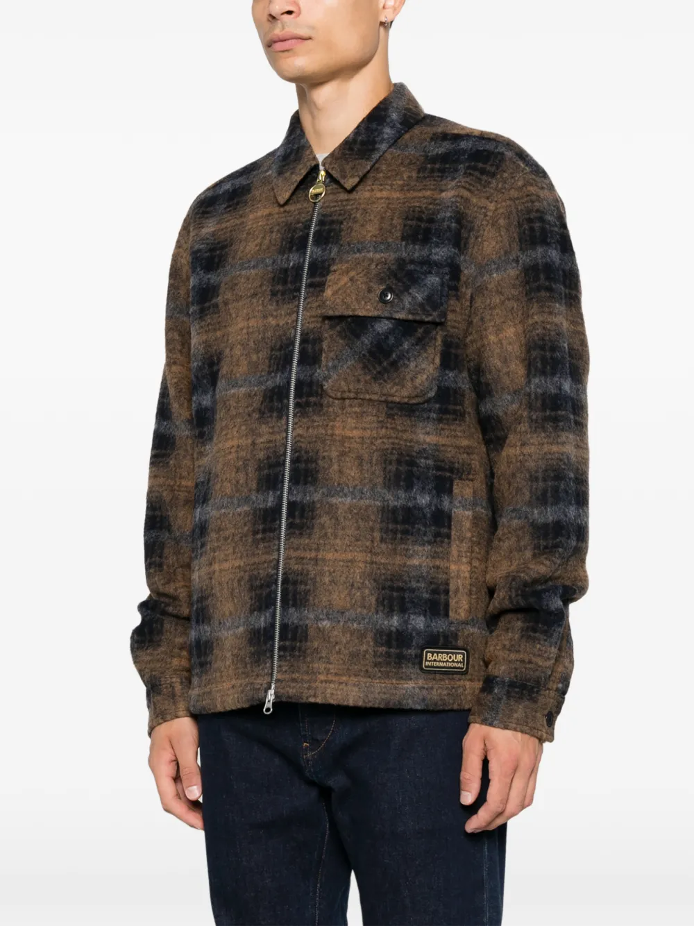 Barbour Oswald geruit fleece shirtjack Bruin