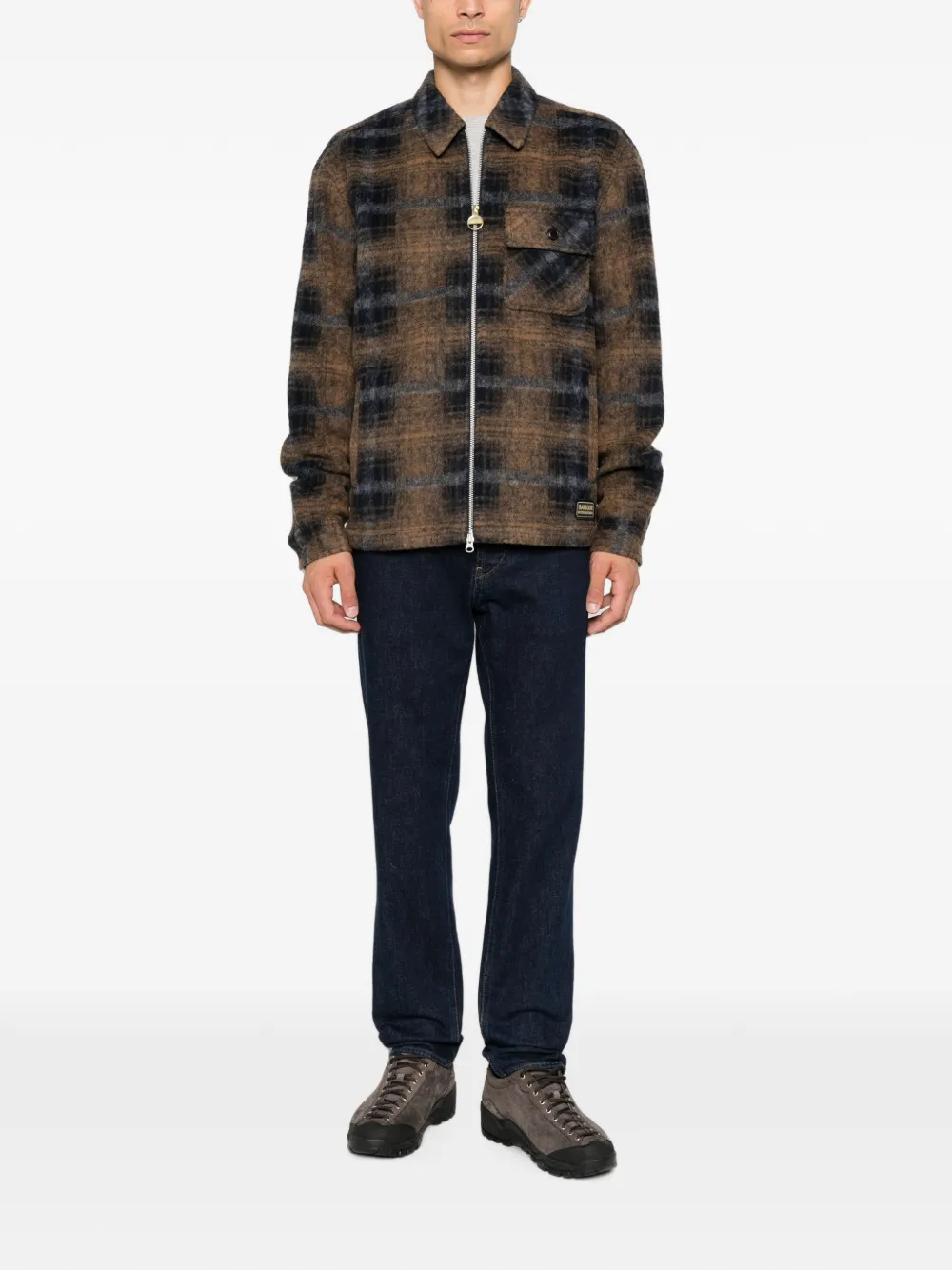 Barbour Oswald geruit fleece shirtjack Bruin