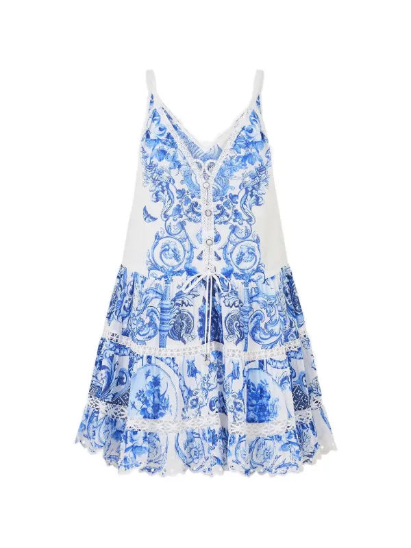 Camilla Gather-waist Short Dress in White