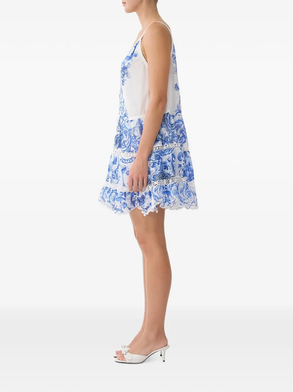 Camilla Gather-waist Short Dress in White, view 3