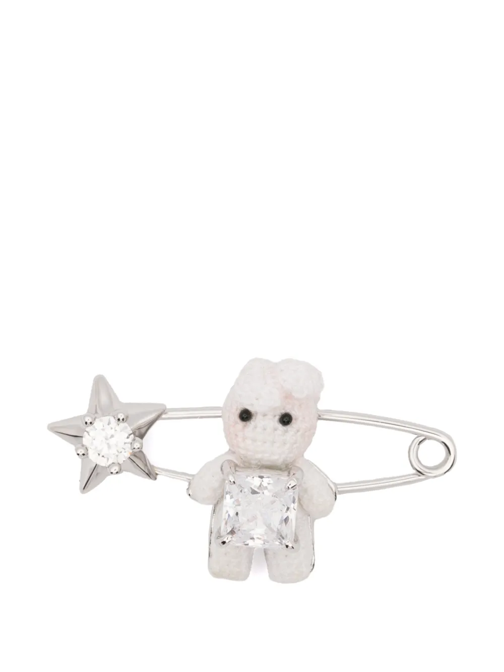 YVMIN crystal-embellished crochet brooch - Argento