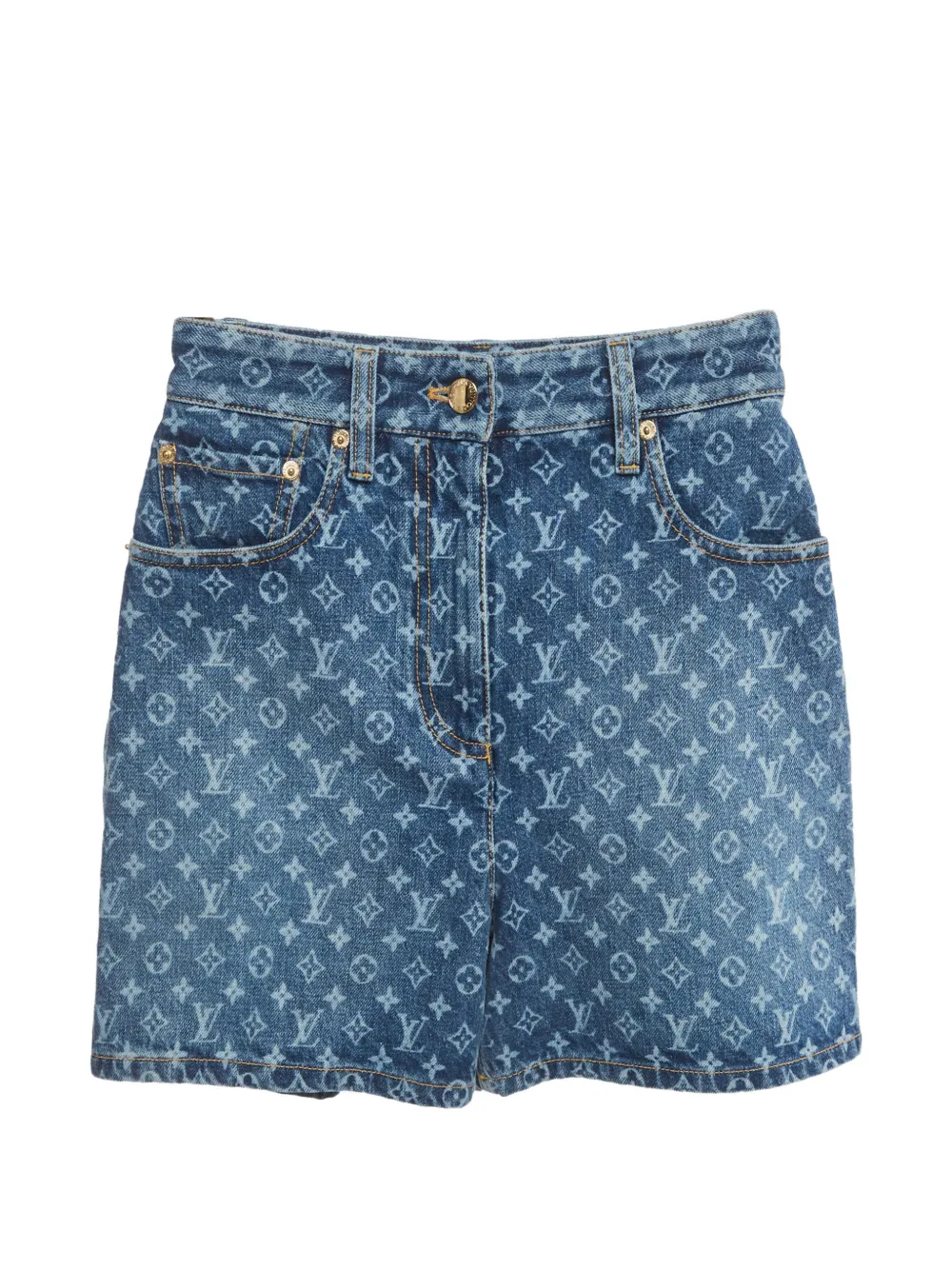 Louis Vuitton Pre-Owned Monogram-print denim shorts - Blu