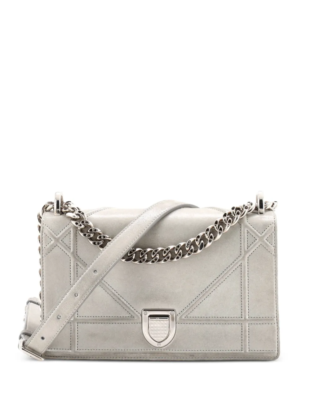 Christian Dior Pre-Owned Kleine Diorama Flap Schultertasche aus Leder mit Nieten - Grau
