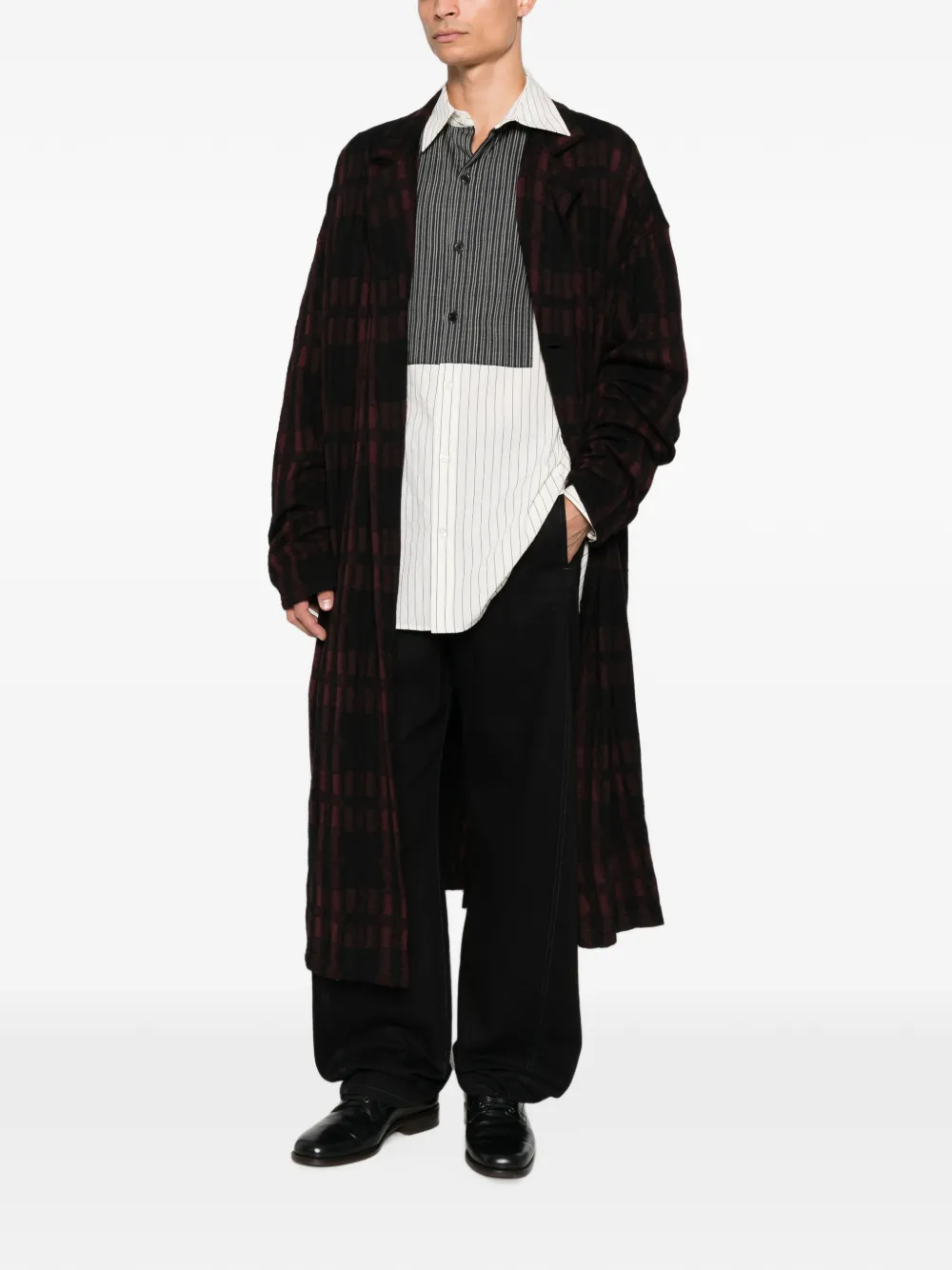 Yohji Yamamoto Geruite jas met gekerfde revers Zwart
