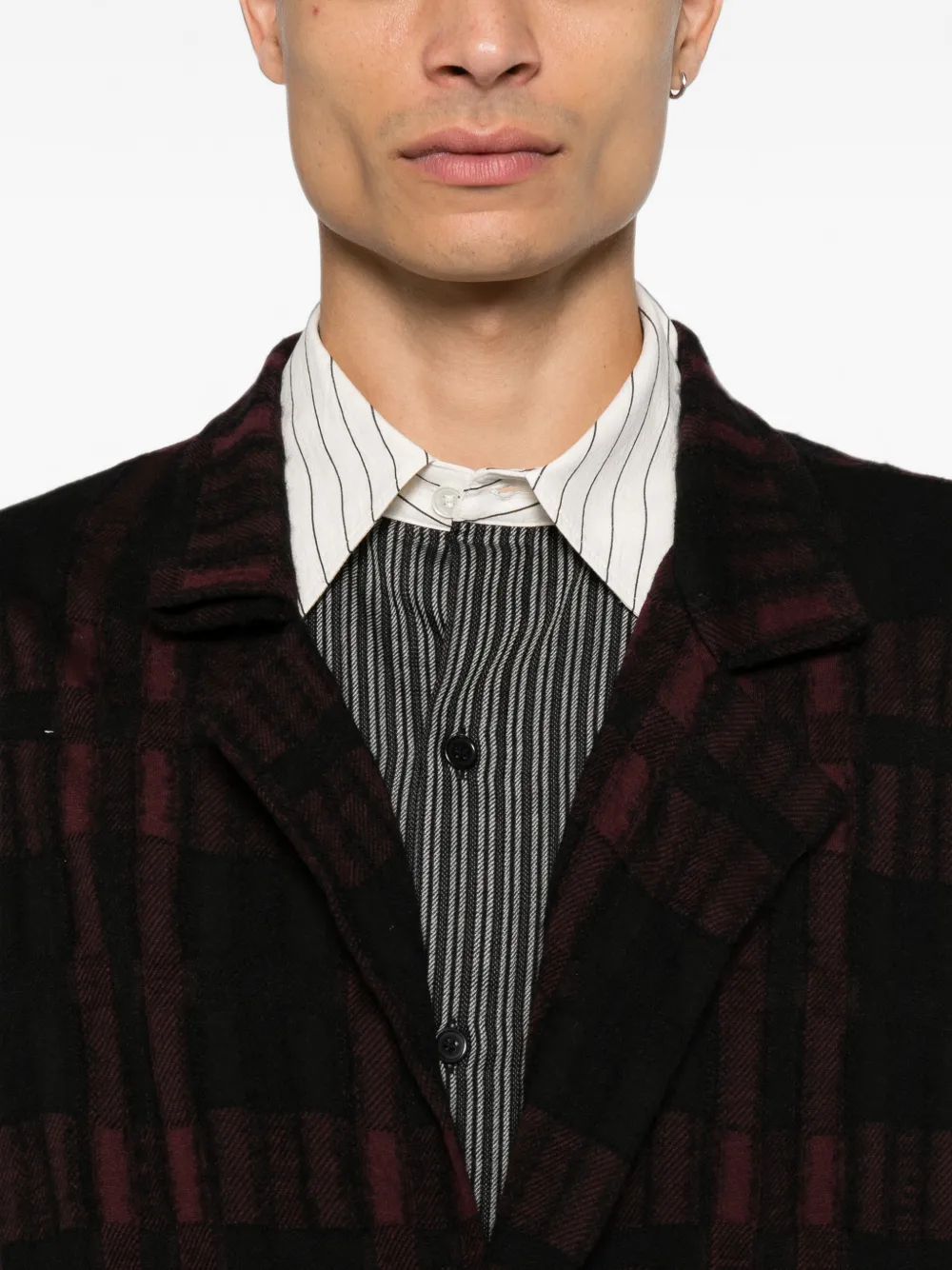 Yohji Yamamoto Geruite jas met gekerfde revers Zwart