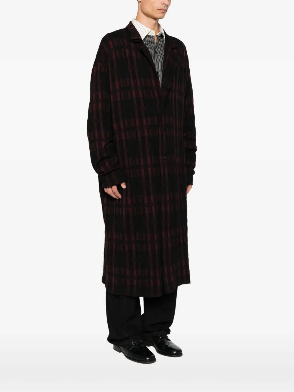 Yohji Yamamoto Geruite jas met gekerfde revers Zwart