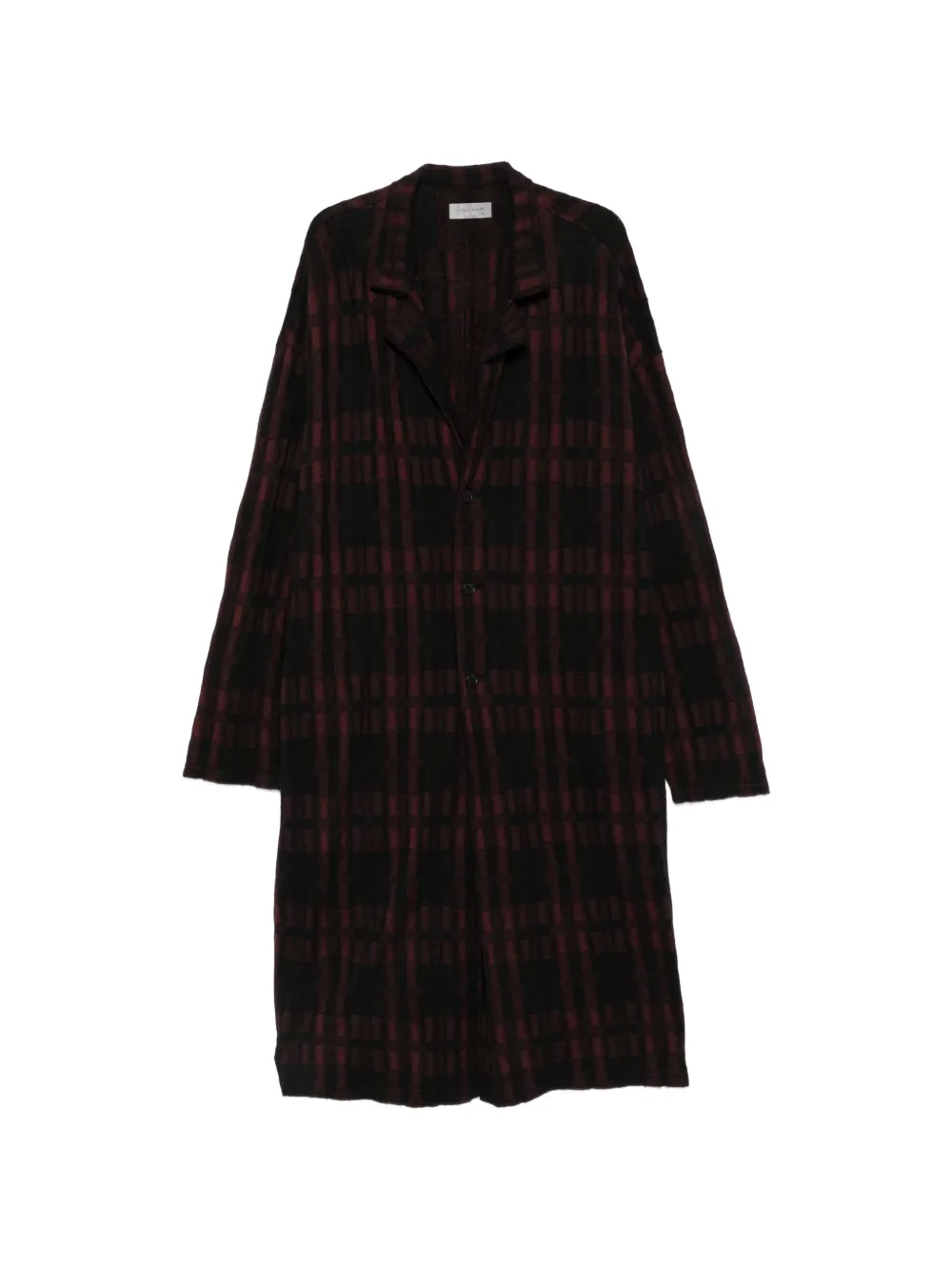 Yohji Yamamoto check-pattern notched-lapel coat - Schwarz