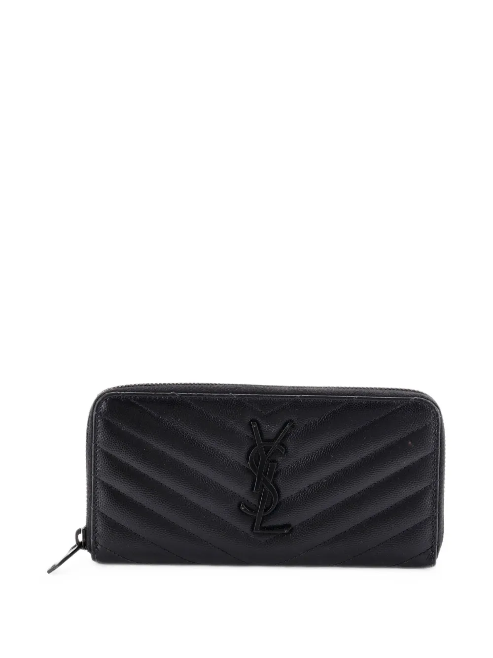 Saint Laurent Pre-Owned Classic Monogram Zip Around Wallet Matelasse Chevron Leather small wallets - Schwarz