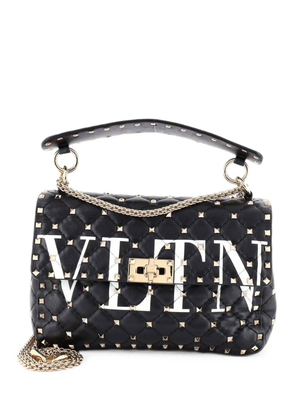 Valentino Garavani Pre-Owned VLTN Rockstud Spike Flap Bag Quilted Leather Medium shoulder bag - Schwarz