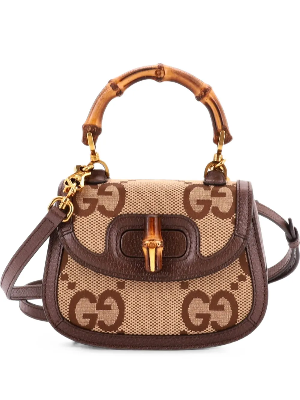 Gucci Pre-Owned Borsa a tracolla 1947 mini in tela GG Jumbo e manico in bambù - Marrone