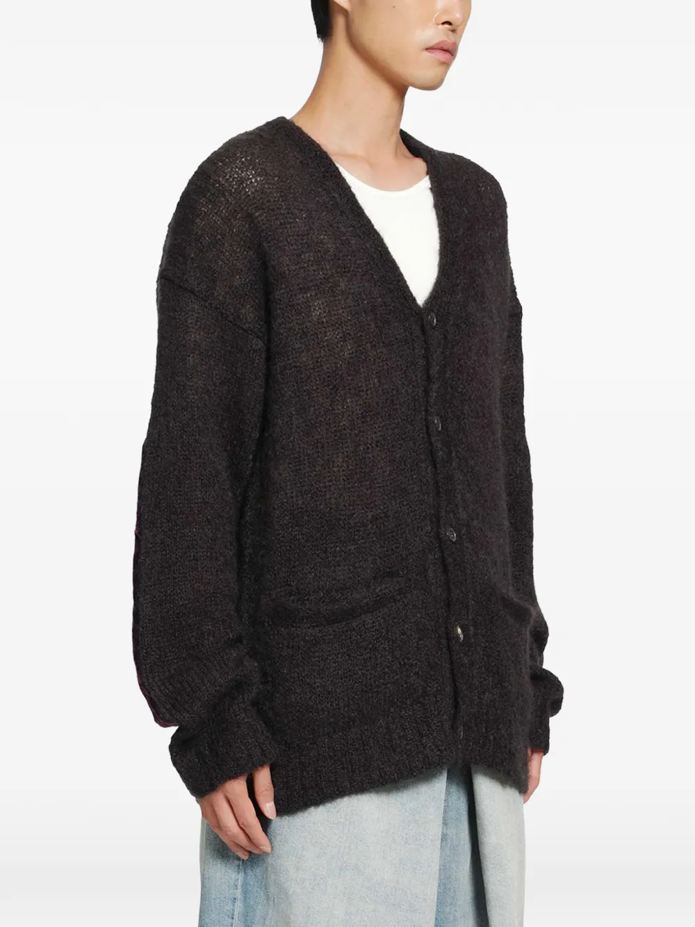 Maison Margiela velvet-patch long-sleeve cardigan Bruin