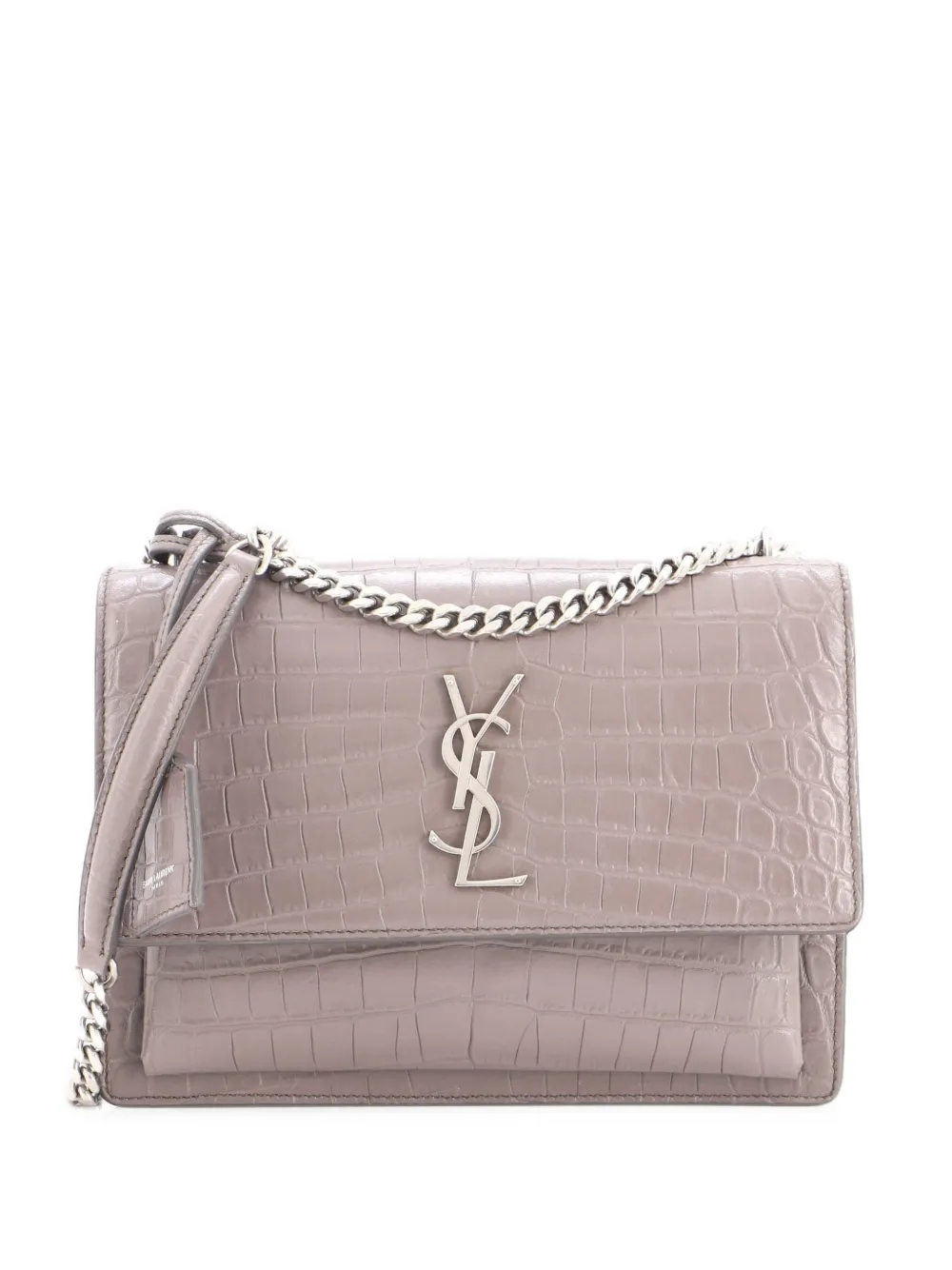 Saint Laurent Pre-Owned Borsa a tracolla Sunset media in pelle goffrata effetto coccodrillo - Grigio